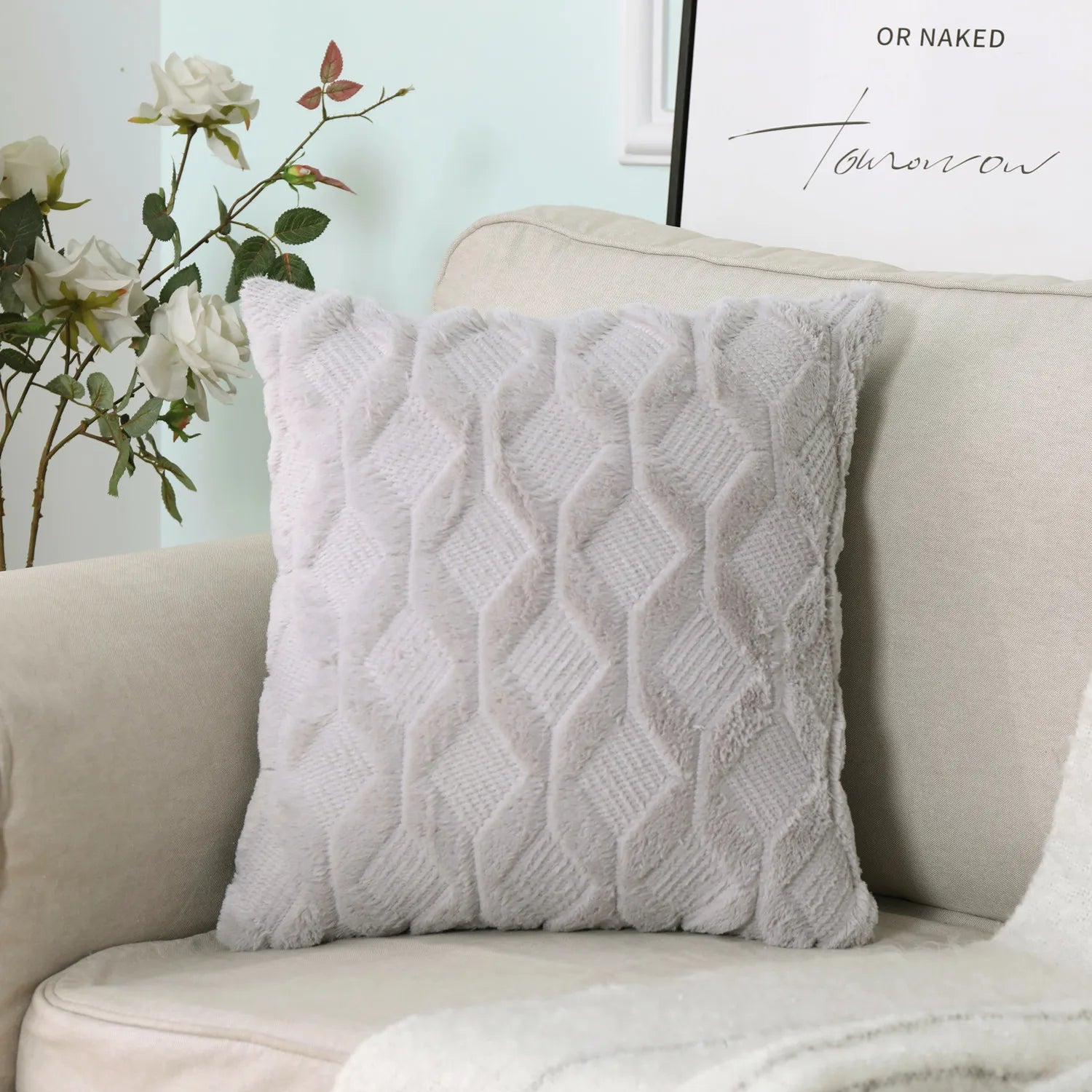 Plush Embroidered Cushion Cover 50x50cm/60x60 Faux Fur Soft Square Case Nordic Sofa Throw Pillow Cover Bedroom Home Decor by HARMONYA STORE