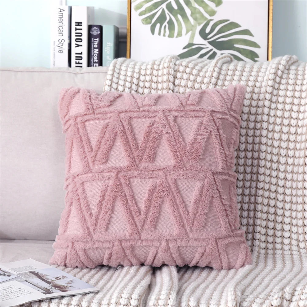 Plush Embroidered Cushion Cover 50x50cm/60x60 Faux Fur Soft Square Case Nordic Sofa Throw Pillow Cover Bedroom Home Decor by HARMONYA STORE