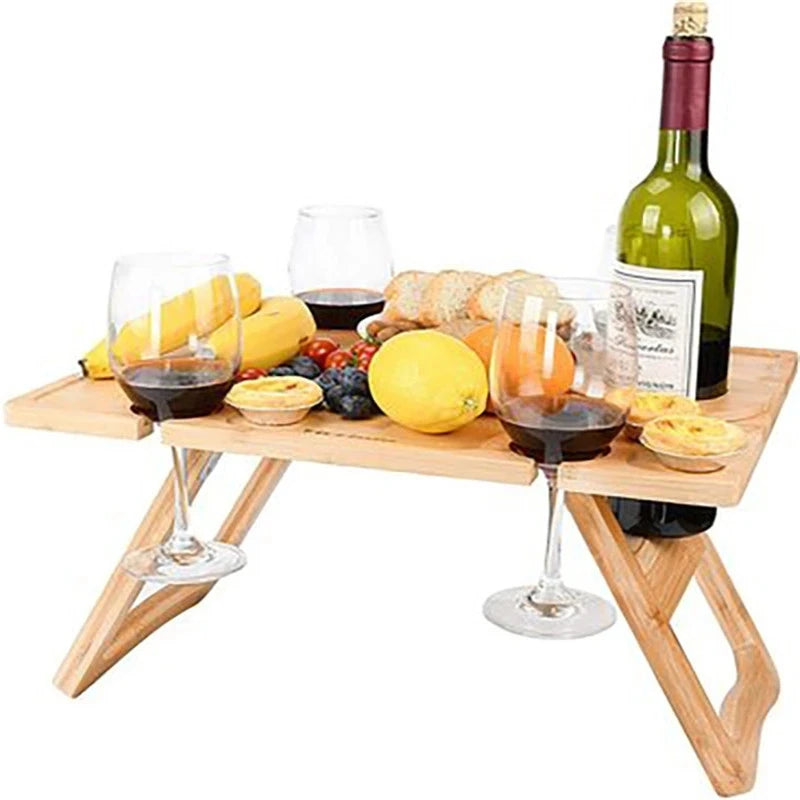 Outdoor Portable Picnic Camping Wooden Table Foldable Camping Desk with Glass Rack Fruit Wine Desk Travel Foldable Fruit Table by HARMONYA STORE