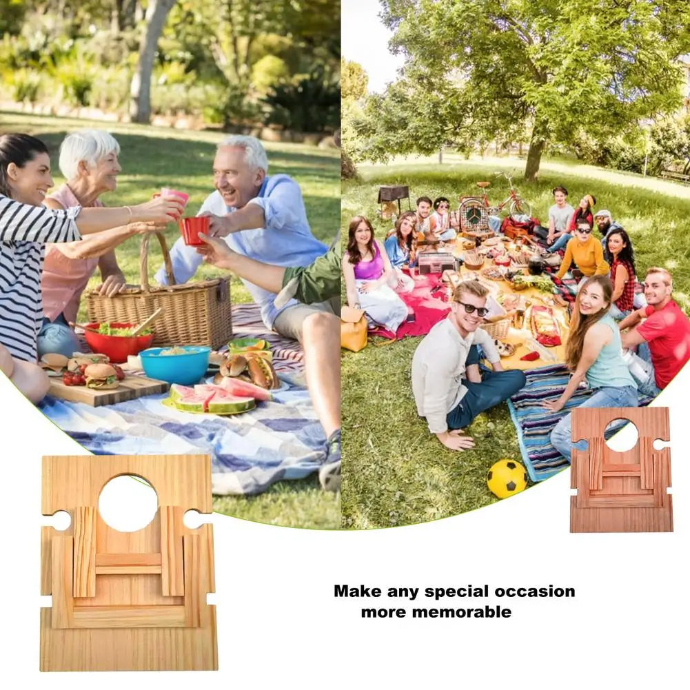 Outdoor Portable Picnic Camping Wooden Table Foldable Camping Desk with Glass Rack Fruit Wine Desk Travel Foldable Fruit Table by HARMONYA STORE