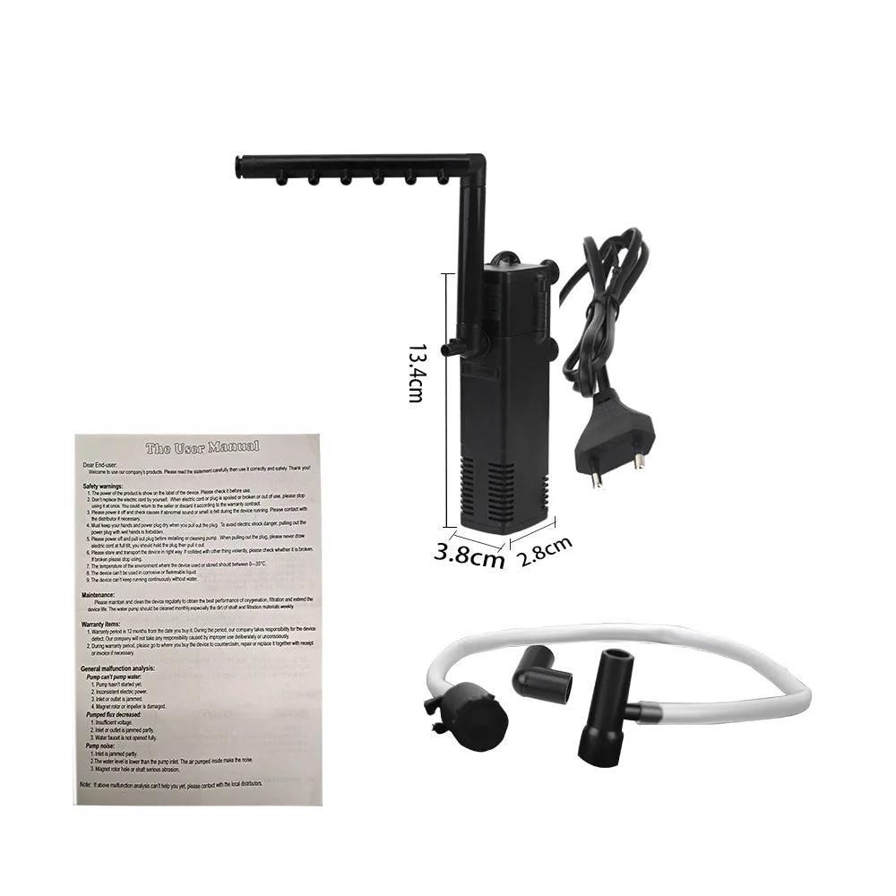 EU Plug Low Level Water Submersible Water Filter Pump Turtle Tank Filter Aquarium Fish Tank Oxygen Increasing Pump Add Oxygen by HARMONYA STORE
