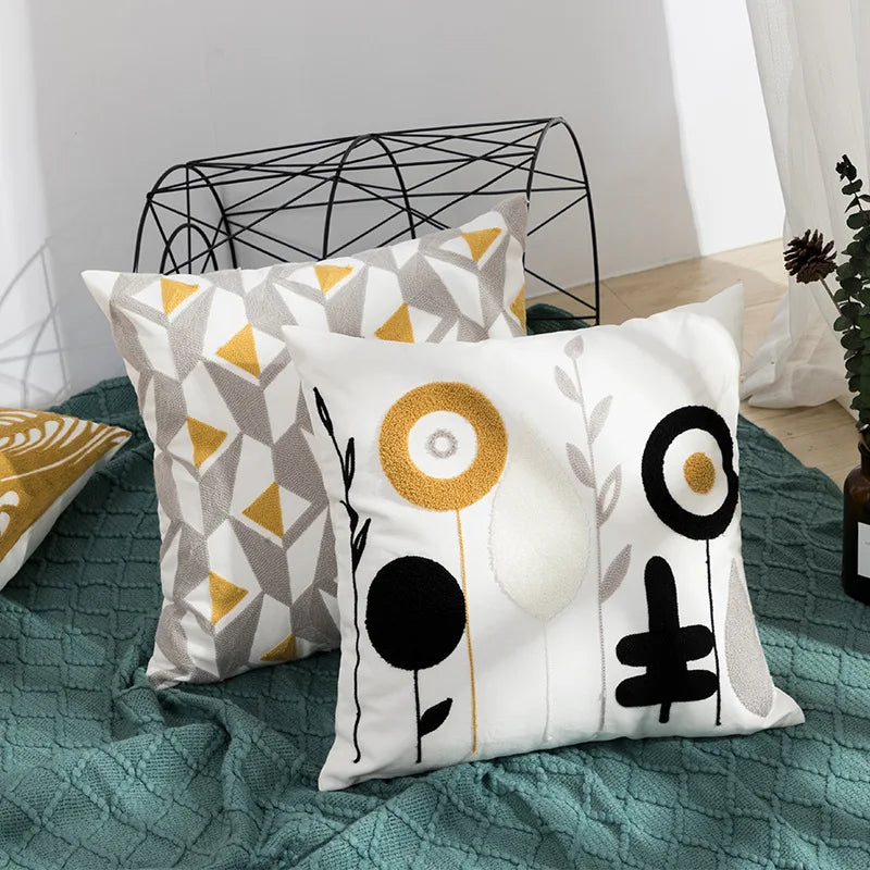 Home Decor Cushion Cover Daisy Floral Geometric 45x45cm/30x50cm Yellow Blue Embroidery Pillow Cover Soft Cozy for living room by HARMONYA STORE