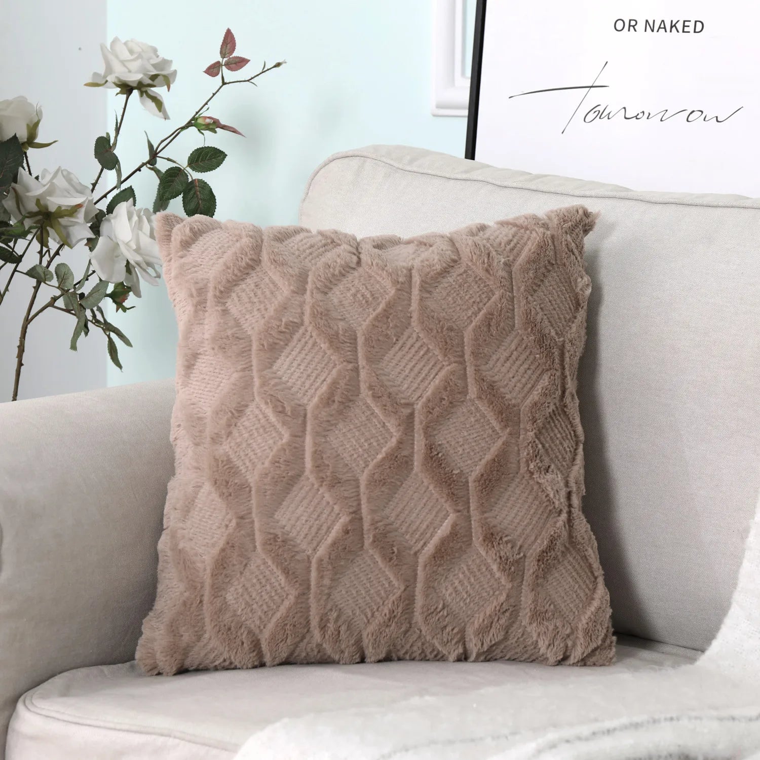 Plush Embroidered Cushion Cover 50x50cm/60x60 Faux Fur Soft Square Case Nordic Sofa Throw Pillow Cover Bedroom Home Decor by HARMONYA STORE