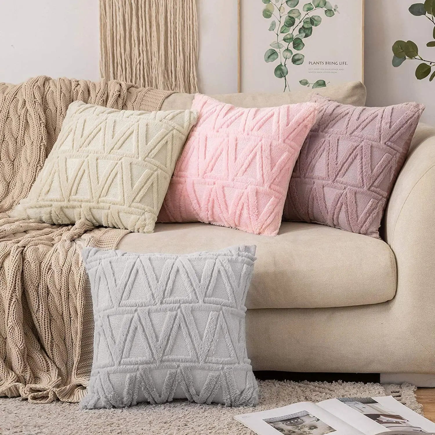 Plush Embroidered Cushion Cover 50x50cm/60x60 Faux Fur Soft Square Case Nordic Sofa Throw Pillow Cover Bedroom Home Decor by HARMONYA STORE