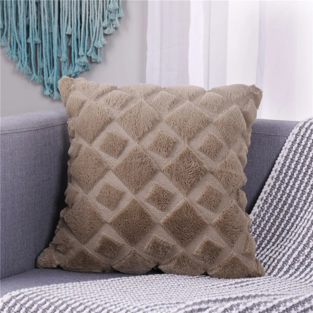 Plush Embroidered Cushion Cover 50x50cm/60x60 Faux Fur Soft Square Case Nordic Sofa Throw Pillow Cover Bedroom Home Decor by HARMONYA STORE
