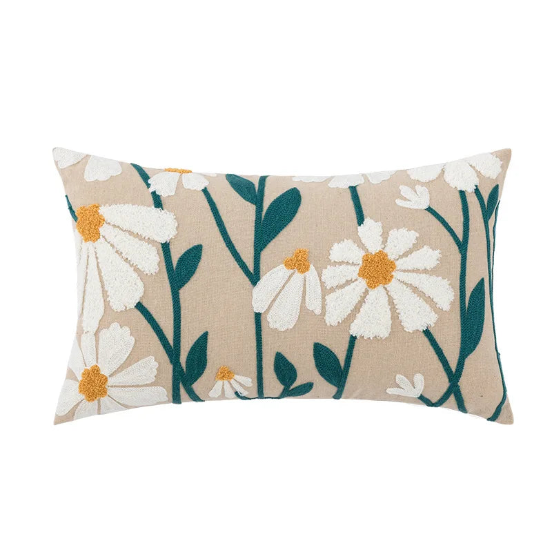 Home Decor Cushion Cover Daisy Floral Geometric 45x45cm/30x50cm Yellow Blue Embroidery Pillow Cover Soft Cozy for living room by HARMONYA STORE