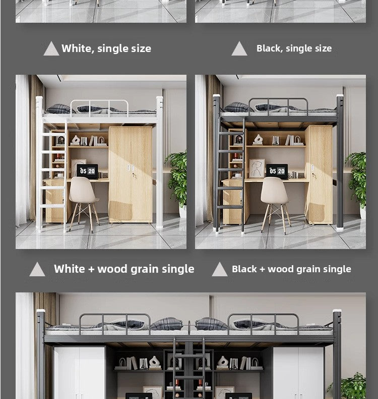 Upper Bed Lower Table Combined Bed College Dormitory Elevated Bed Small Apartment Household Wrought Iron Bed Apartment Bed by HARMONYA STORE