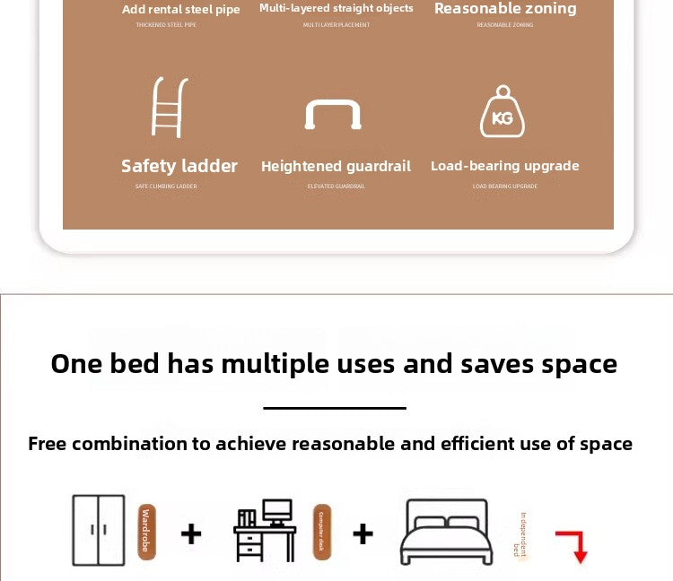 Upper Bed Lower Table Combined Bed College Dormitory Elevated Bed Small Apartment Household Wrought Iron Bed Apartment Bed by HARMONYA STORE
