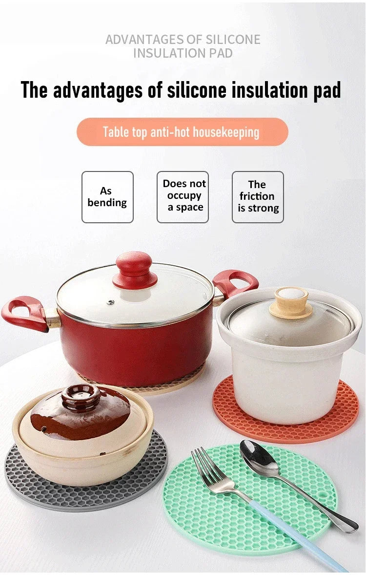 Table mat tool multifunctional kitchen silicone tableware mat, round anti slip and heat-resistant coffee cup coaster, pot holder by HARMONYA STORE