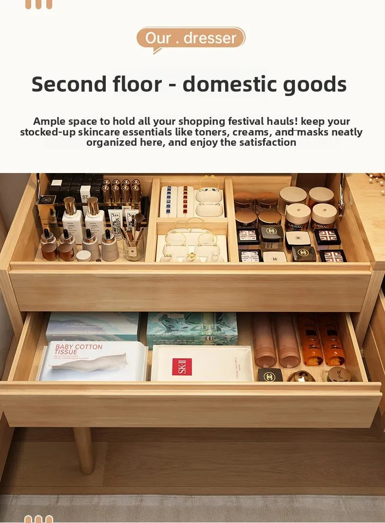 Solid wood dresser bedroom simple modern 2024 new high-end light luxury small apartment makeup mirror girl makeup table by HARMONYA STORE