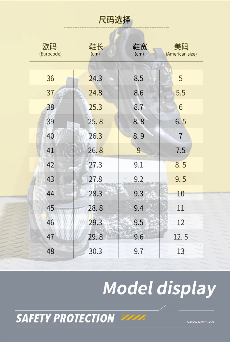 Rotating Button New Safety Shoes Men Anti-smash Anti-puncture Work Shoes Fashion Men Sport Shoes Security Protective Boots Men by HARMONYA STORE