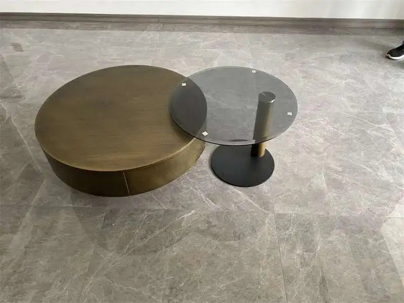 Designer Stainless Steel Coffee Tables European Luxury Round Tea Table Living Room Furniture Italian Tempered Glass Side Table by HARMONYA STORE