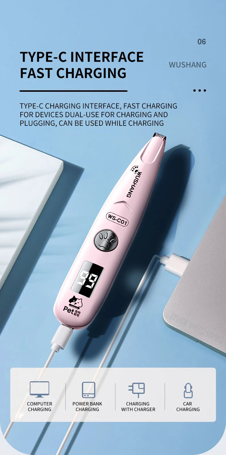 Pet Dog Electric Groomer Trimmer with LED Light Waterproof Pet Foot Hair Trimmer Low Noise Cat Dog Face Foot Ear Hip Paw Shaver by HARMONYA STORE