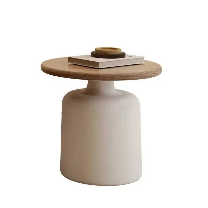 Table Wood Modern Minimalist Round Edge Design Curved White Base Creamy Milk Tea Small Space coffee tables luxury coffee table by HARMONYA STORE