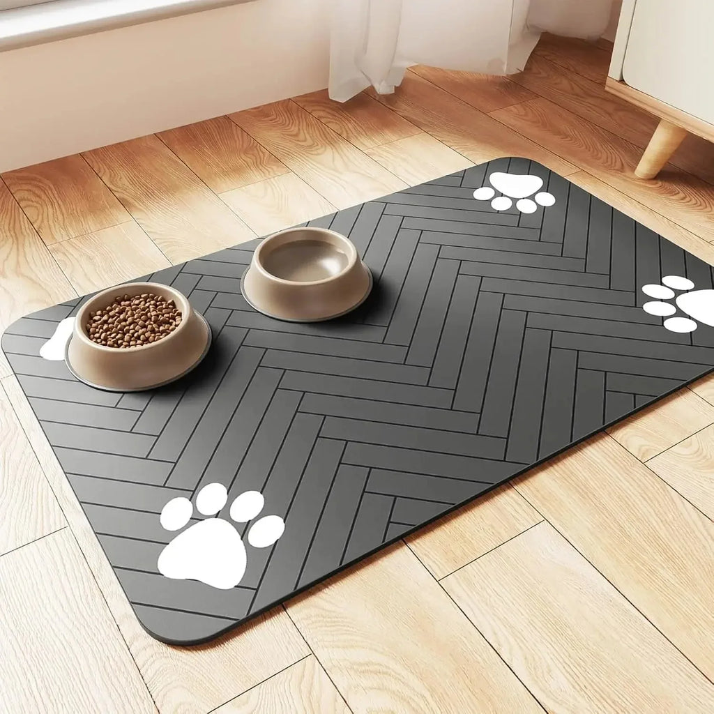 Pet Feeding Mat-Absorbent Pet Placemat Rubber Backing Quick Dry Water Mat for Dog Cat for Food and Water Bowl with Waterproof by HARMONYA STORE