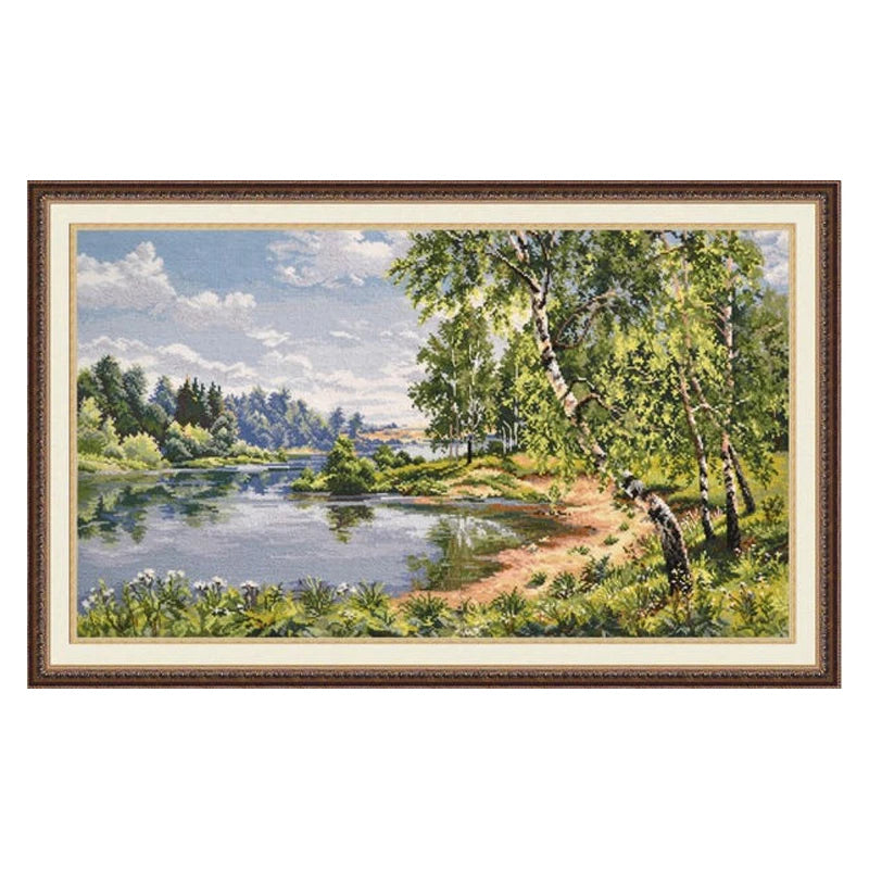 Amishop Riverside Scenery, Counted Cross Stitch Kit, Oak, Trees, DIY, Embroidery, Home Decorate, Needlework, Oven720 by HARMONYA STORE