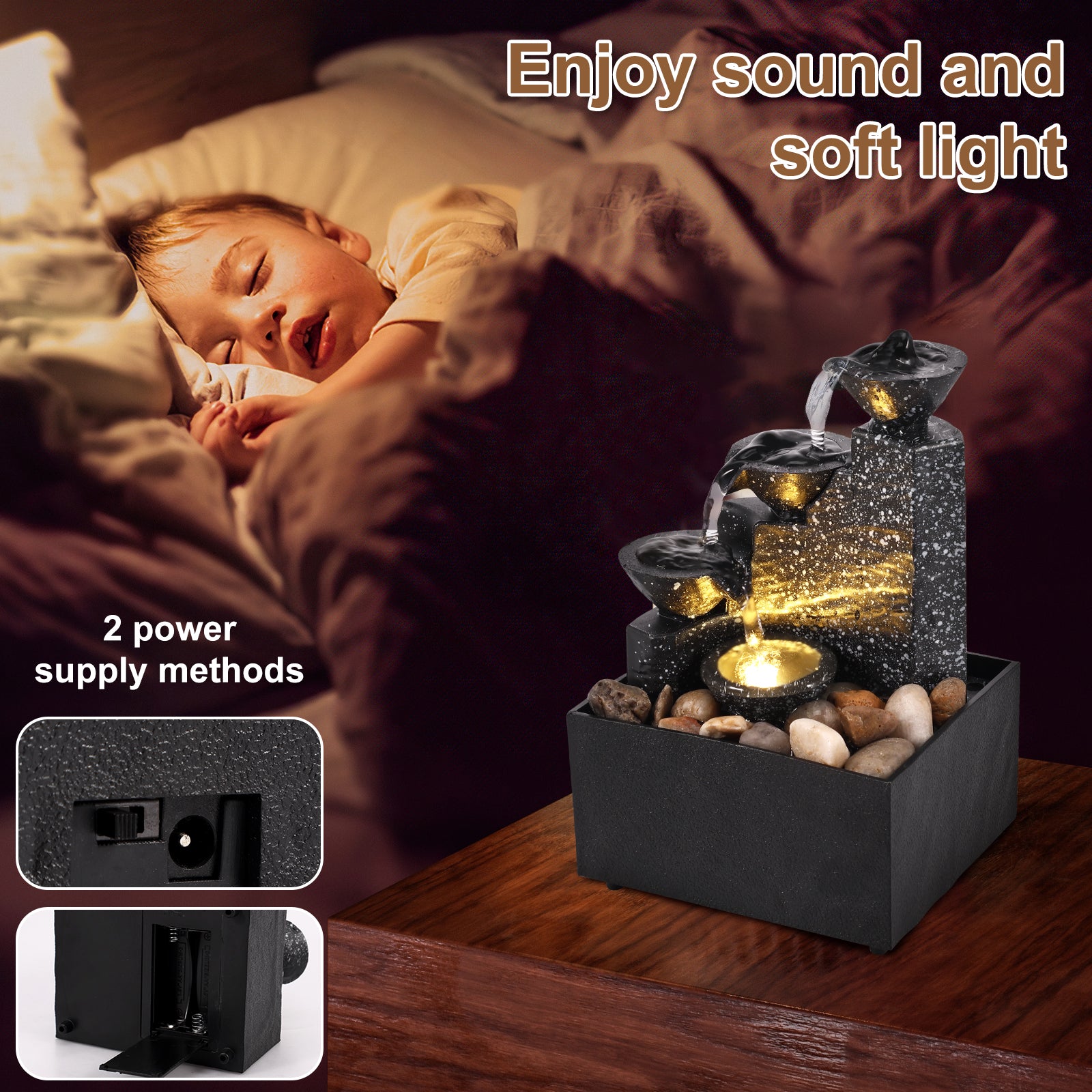 Tabletop Waterfall Home Decor Relaxation Meditation Desktop Fountain with Soft Lights Flowing Water Ornaments Mother's Day Gifts by HARMONYA STORE