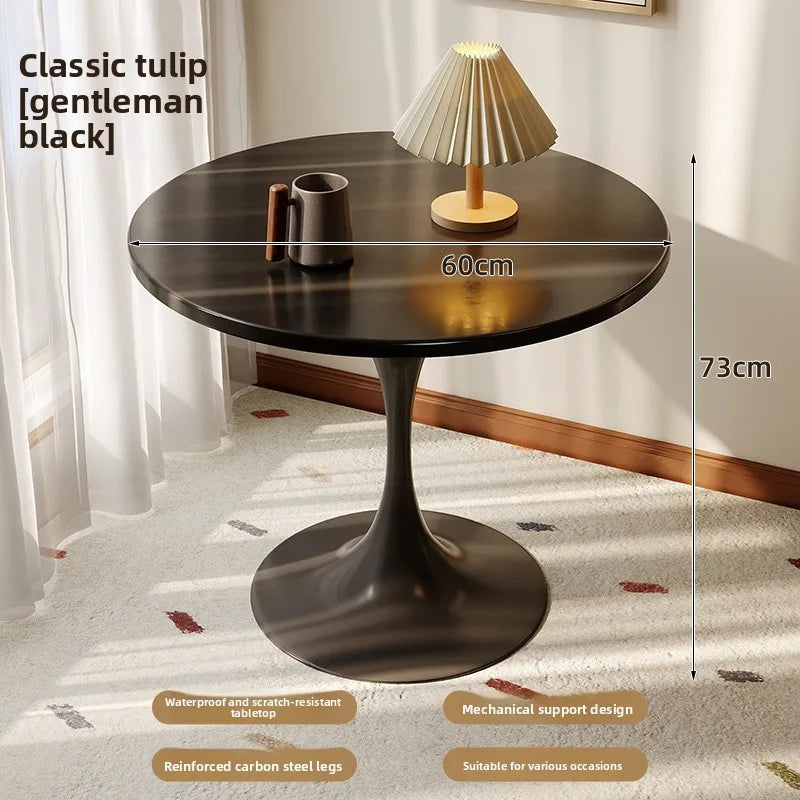 Modern tulip round table, household wooden dining table, negotiation tea table, coffee round table, carbon steel metal base by HARMONYA STORE