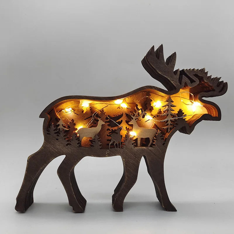 Wooden Animal Wolf Statue Creativity Wolf Totem Office Home Decorate Crafts Christmas Gift North Forest Elk Brown Bear Ornaments by HARMONYA STORE