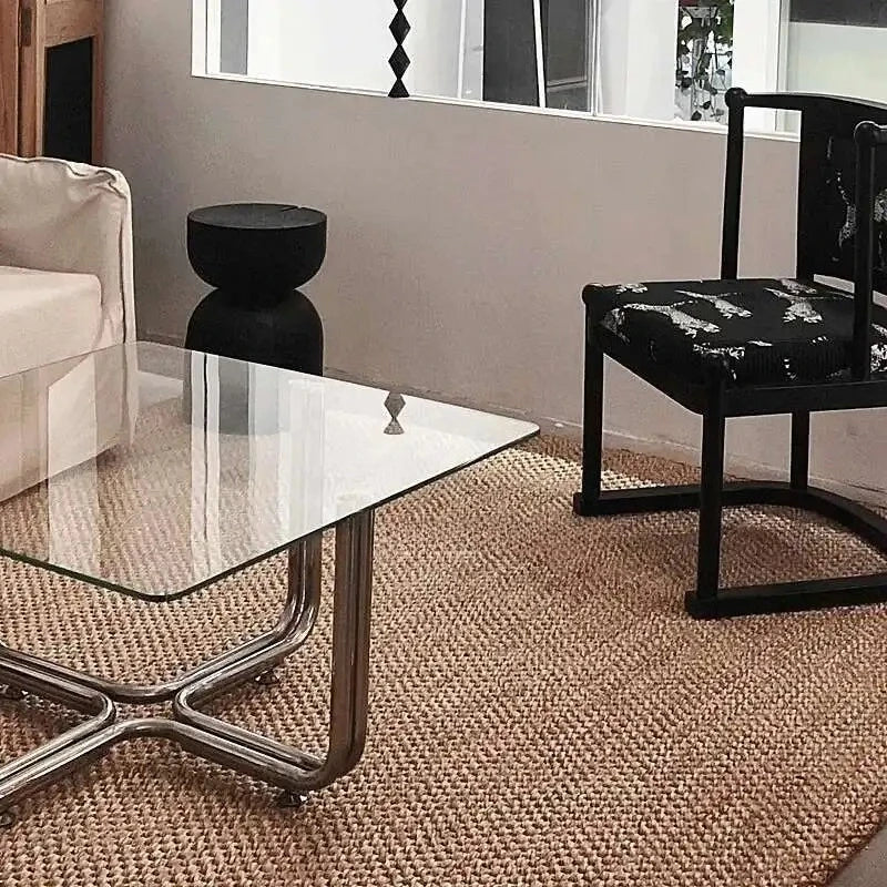Transparent Square Glass Coffee Table, Stainless Steel Low Table by HARMONYA STORE