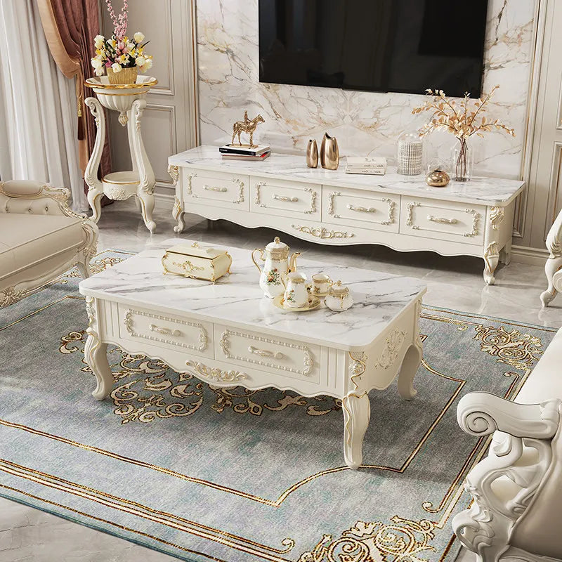 Home Light luxury modern simple 140cm coffee table 180cm TV cabinet combination set side tables tv stand living room furniture by HARMONYA STORE