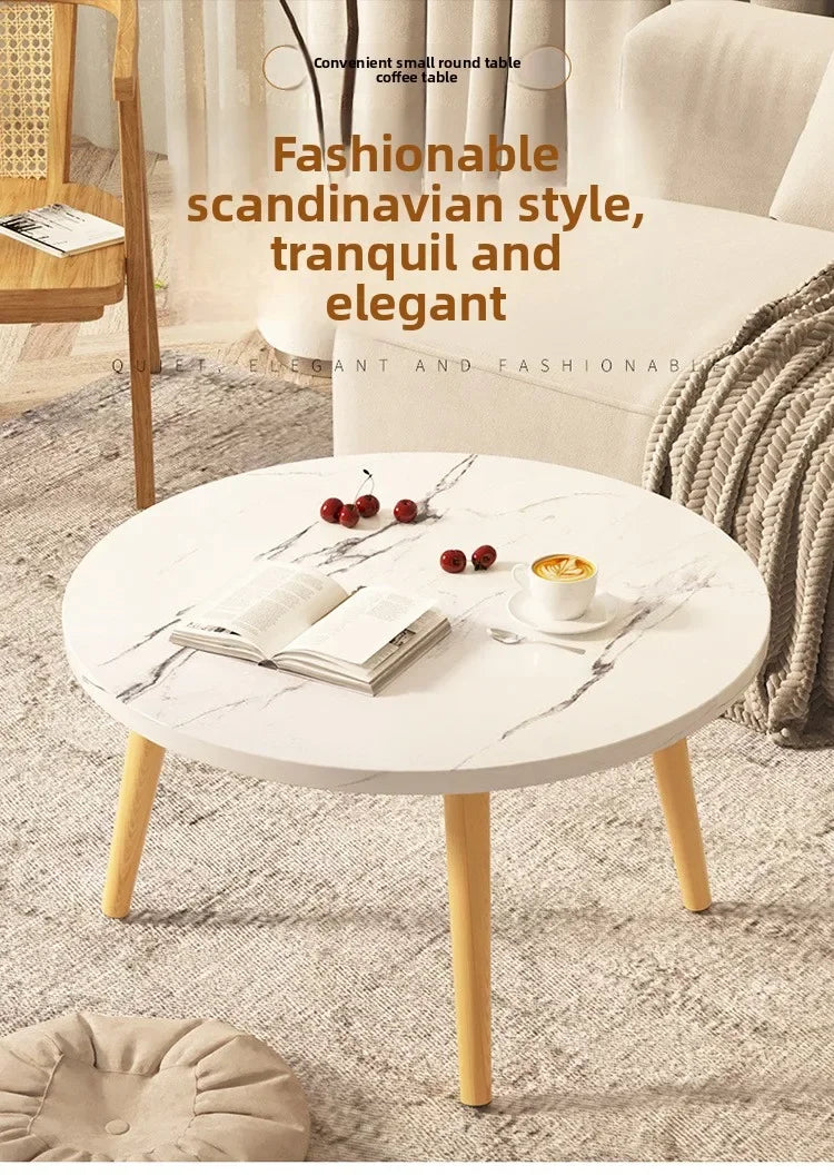 Small Table, Bedroom, Light Luxury Table, Modern Coffee Table, Living Room, Simple Small Round Table, Solid Wood by HARMONYA STORE