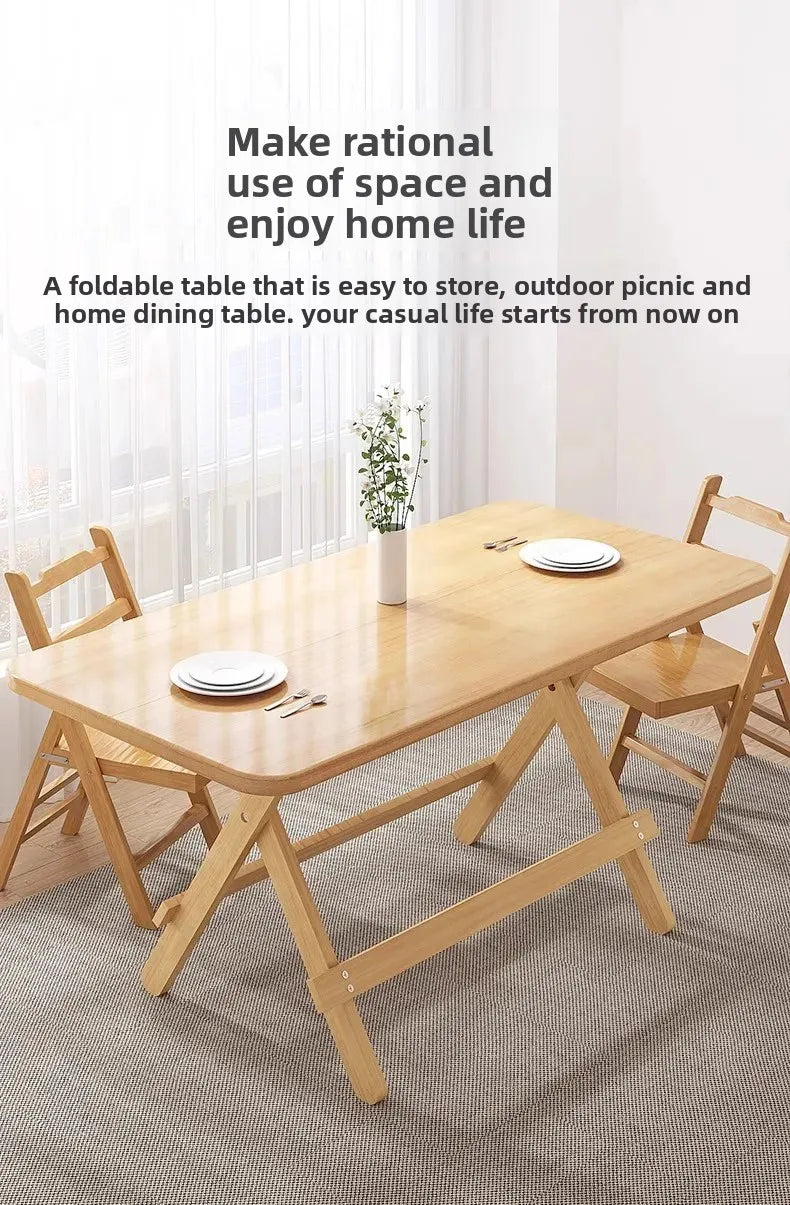 Solid Wood Rectangular Foldable Table Portable Dining Table for Home Small Apartment Balcony Bay Window Study Picnic Desk by HARMONYA STORE