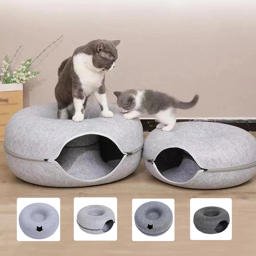 B-Tunnel Donut Cat Bed Interactive Tunnel Pet Felt Indoor Toys Cats House Kitten Training Toy Cat Kennel Cat Accessories by HARMONYA STORE