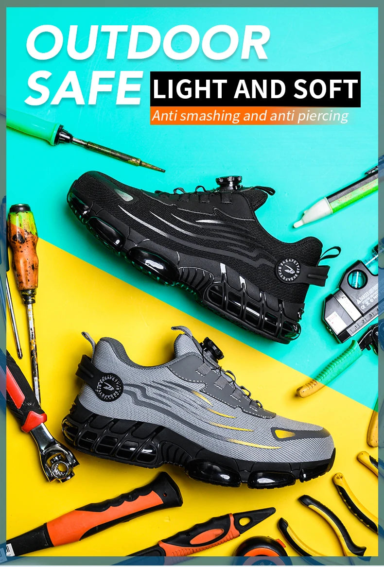 Rotating Button New Safety Shoes Men Anti-smash Anti-puncture Work Shoes Fashion Men Sport Shoes Security Protective Boots Men by HARMONYA STORE