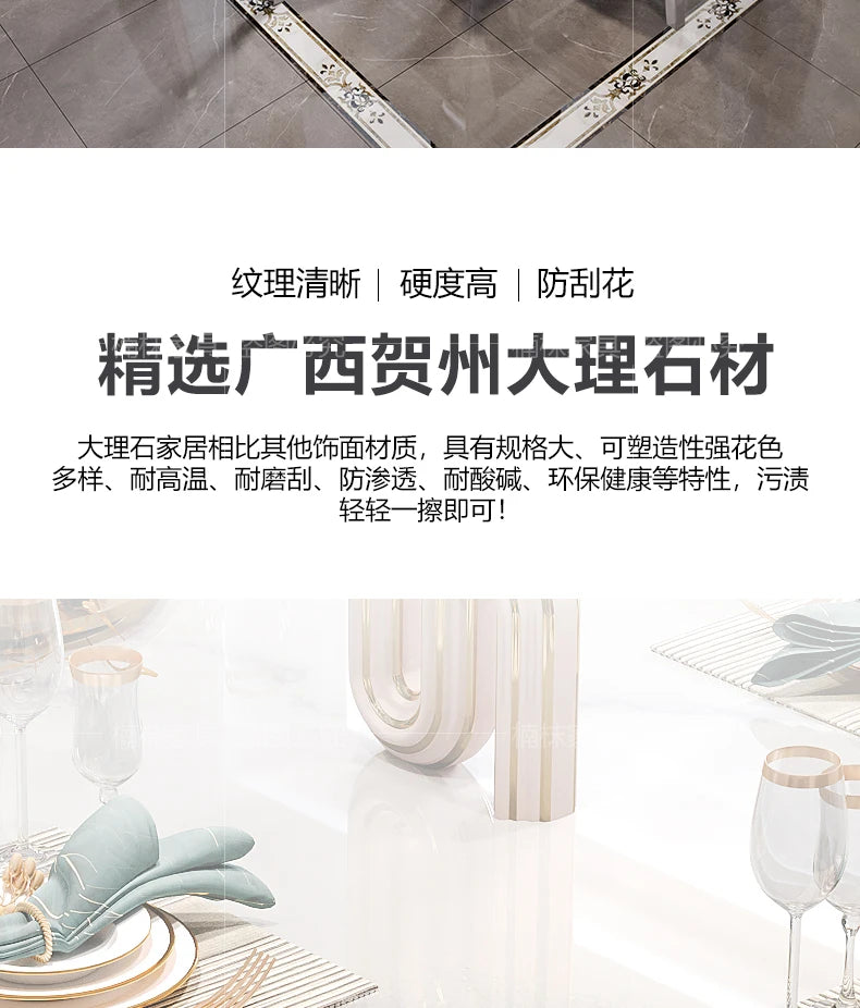 Marble Luxury Dining Table Unique Gold Individual White Italian Dining Table Rectangular Design Mesa Comedor Home Furniture by HARMONYA STORE