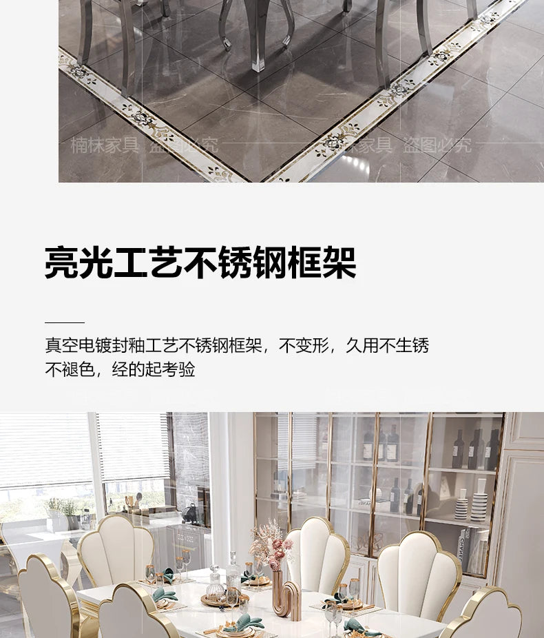 Marble Luxury Dining Table Unique Gold Individual White Italian Dining Table Rectangular Design Mesa Comedor Home Furniture by HARMONYA STORE