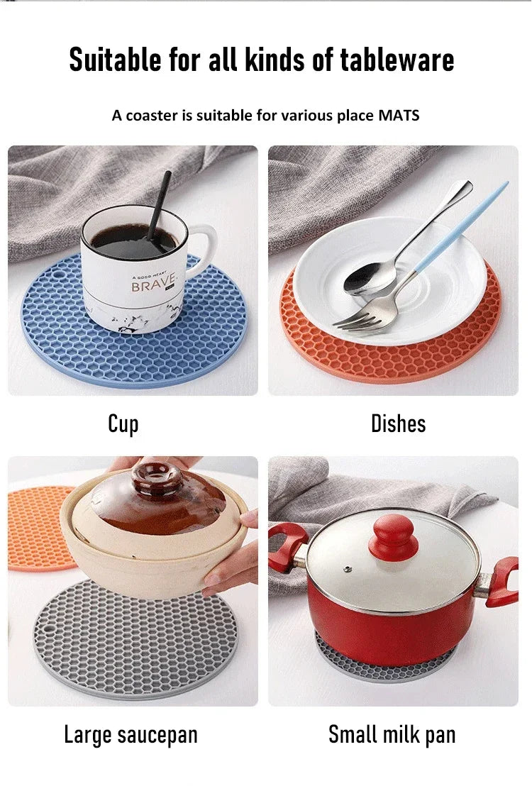 Table mat tool multifunctional kitchen silicone tableware mat, round anti slip and heat-resistant coffee cup coaster, pot holder by HARMONYA STORE