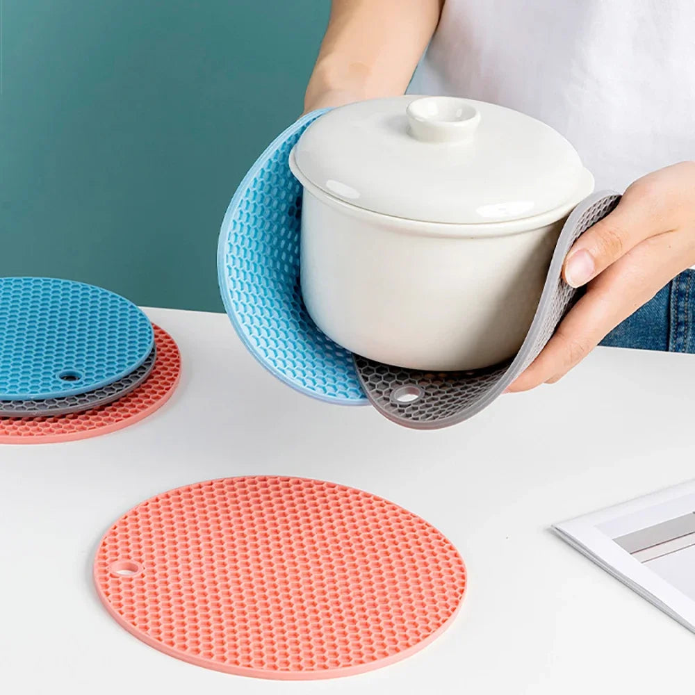 Table mat tool multifunctional kitchen silicone tableware mat, round anti slip and heat-resistant coffee cup coaster, pot holder by HARMONYA STORE