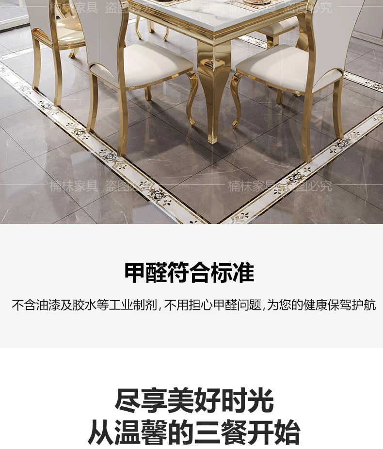 Marble Luxury Dining Table Unique Gold Individual White Italian Dining Table Rectangular Design Mesa Comedor Home Furniture by HARMONYA STORE