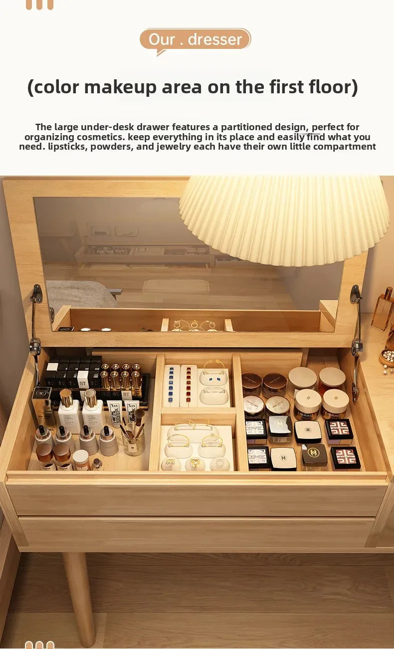 Solid wood dresser bedroom simple modern 2024 new high-end light luxury small apartment makeup mirror girl makeup table by HARMONYA STORE