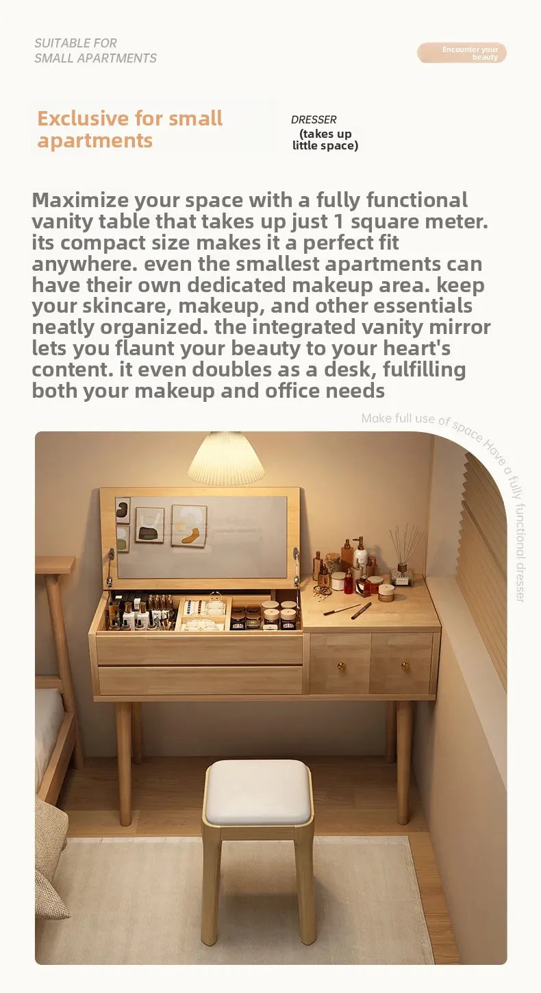 Solid wood dresser bedroom simple modern 2024 new high-end light luxury small apartment makeup mirror girl makeup table by HARMONYA STORE