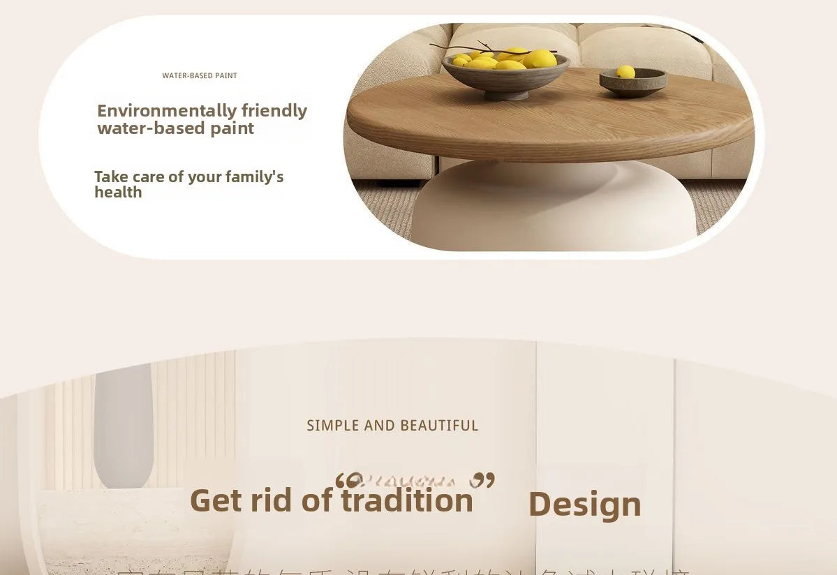 Table Wood Modern Minimalist Round Edge Design Curved White Base Creamy Milk Tea Small Space coffee tables luxury coffee table by HARMONYA STORE