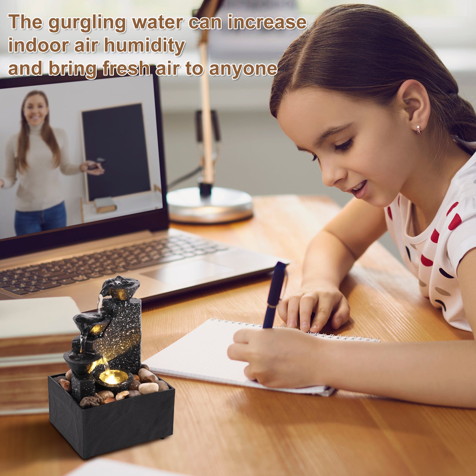 Tabletop Waterfall Home Decor Relaxation Meditation Desktop Fountain with Soft Lights Flowing Water Ornaments Mother's Day Gifts by HARMONYA STORE