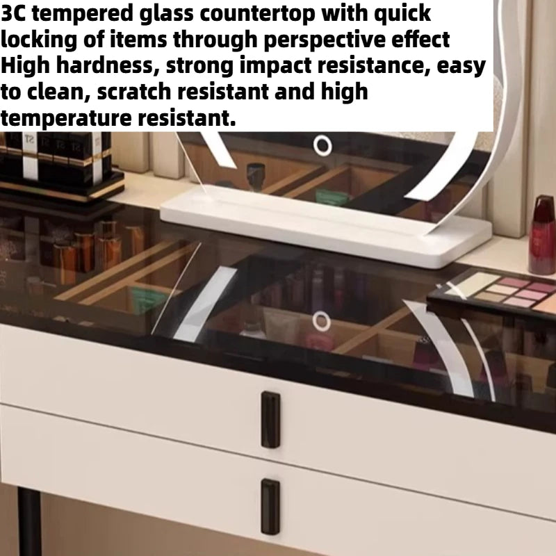 Modern Minimalist Dressing Table Woman Makeup Desk Bedroom Wireless Charging Bedside Table Mirror Stool Comfortable Furniture by HARMONYA STORE