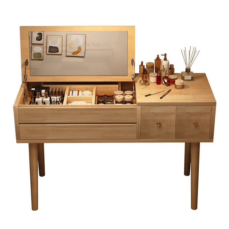 Solid wood dresser bedroom simple modern 2024 new high-end light luxury small apartment makeup mirror girl makeup table by HARMONYA STORE