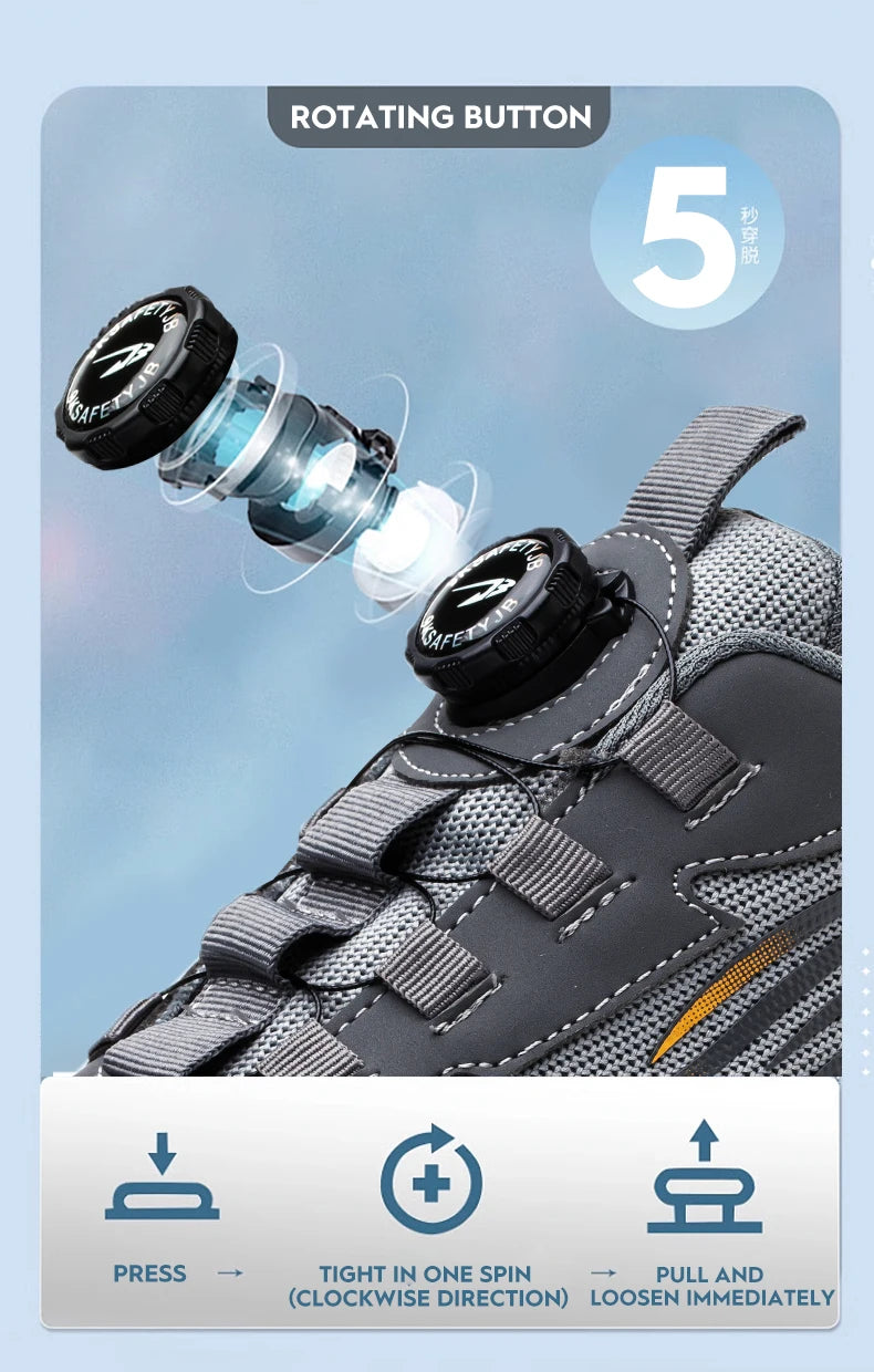 Rotating Button New Safety Shoes Men Anti-smash Anti-puncture Work Shoes Fashion Men Sport Shoes Security Protective Boots Men by HARMONYA STORE