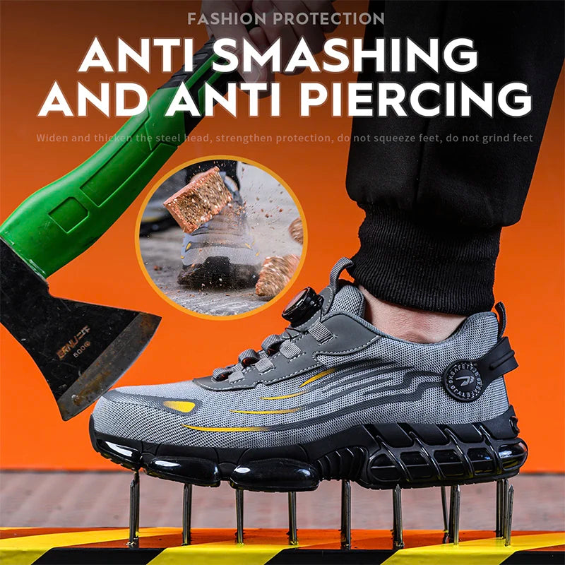 Rotating Button New Safety Shoes Men Anti-smash Anti-puncture Work Shoes Fashion Men Sport Shoes Security Protective Boots Men by HARMONYA STORE
