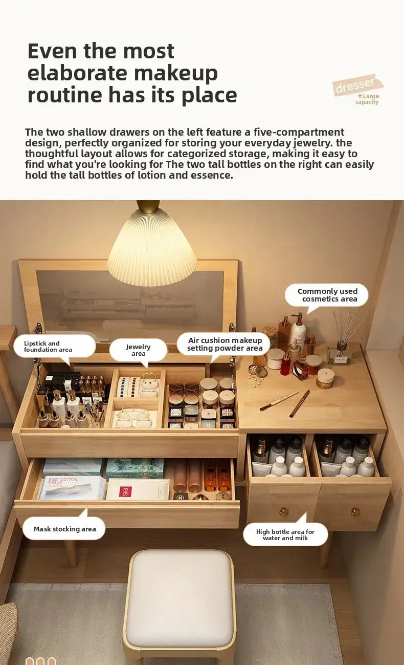 Solid wood dresser bedroom simple modern 2024 new high-end light luxury small apartment makeup mirror girl makeup table by DSERS