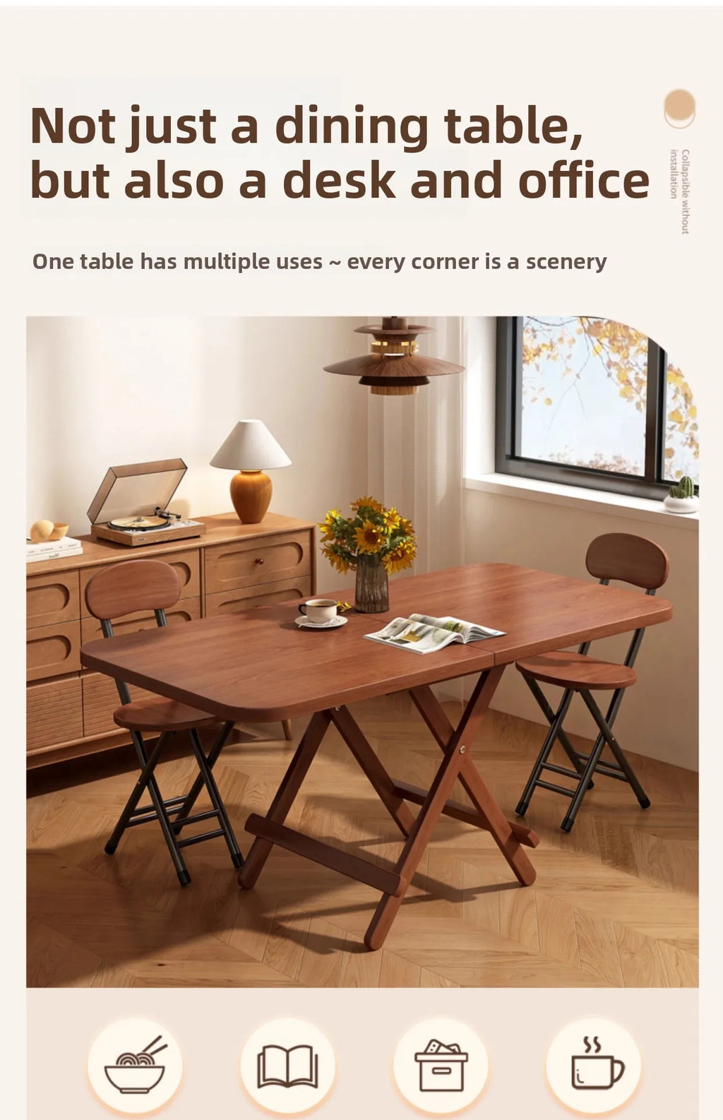 Sturdy Folding Dining Table - No Assembly Needed, Strong Stable Desk for Kitchen, Study & Office, round dining table,small table by HARMONYA STORE