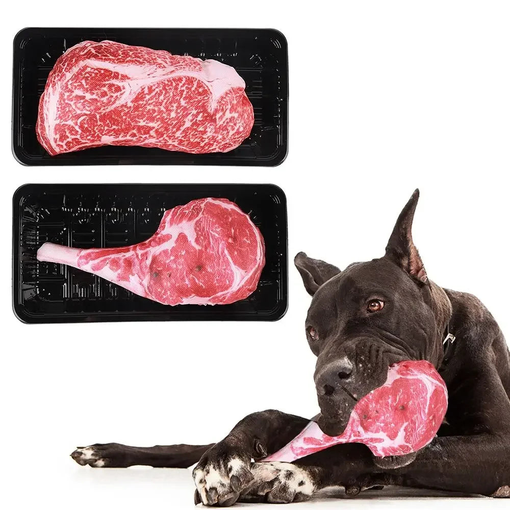 Simulation Squeaky Bone Dog Toys Steak Bite-Resistant Clean Dog Chew Puppy Training Toy Soft Steak Carrot Animal Pet Supplies by HARMONYA STORE