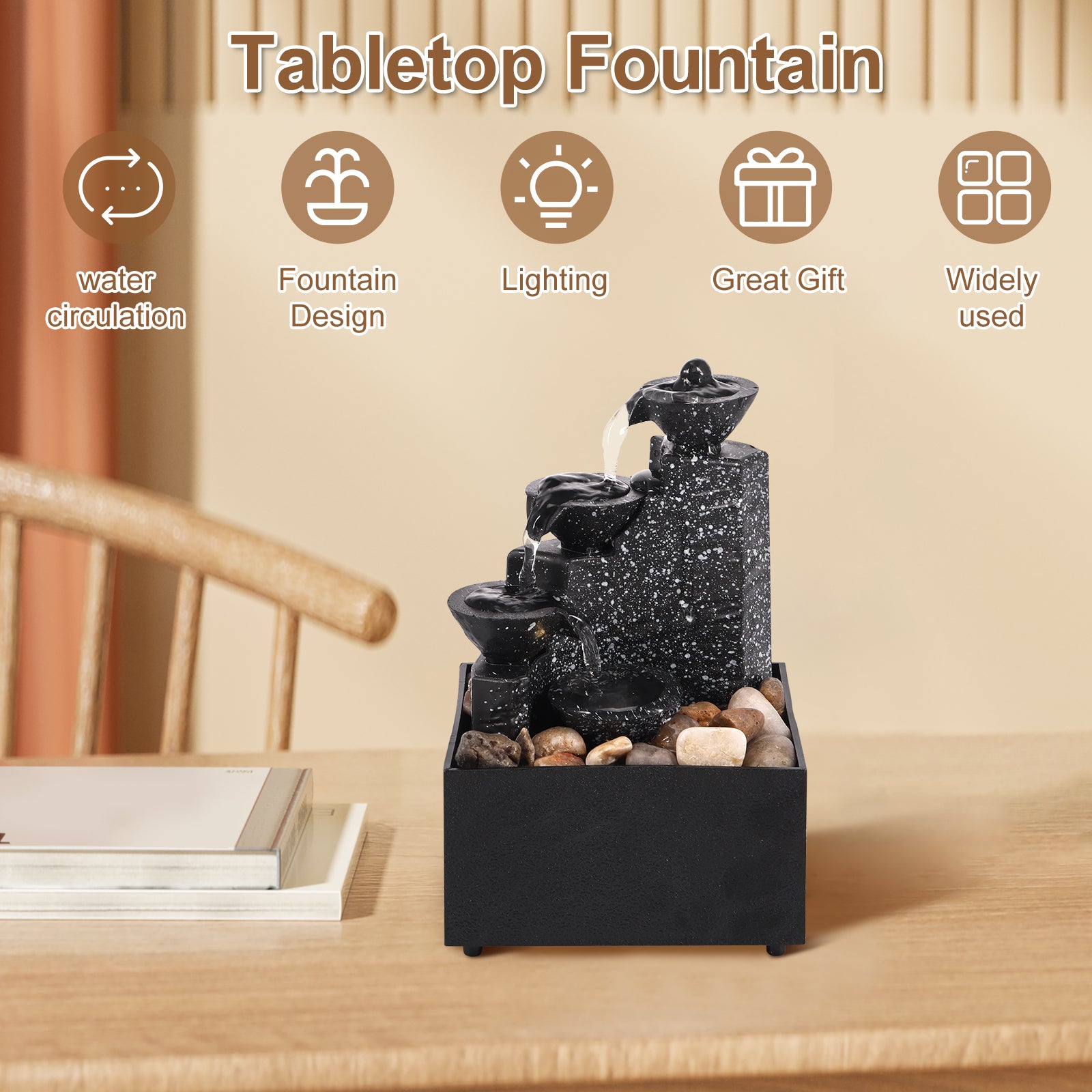 Tabletop Waterfall Home Decor Relaxation Meditation Desktop Fountain with Soft Lights Flowing Water Ornaments Mother's Day Gifts by HARMONYA STORE