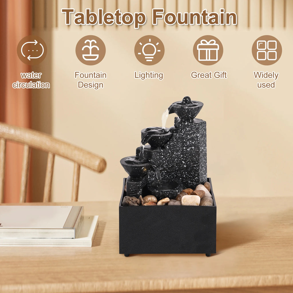 Tabletop Waterfall Home Decor Relaxation Meditation Desktop Fountain with Soft Lights Flowing Water Ornaments Mother's Day Gifts by HARMONYA STORE