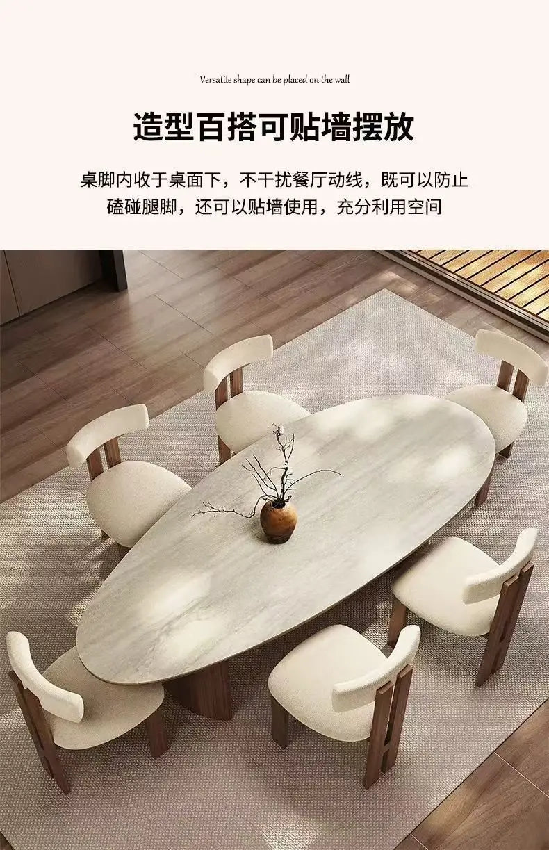 French medieval style water drop-shaped travertine rock slab dining table walnut solid wood home retro silent wind solid wood di by HARMONYA STORE