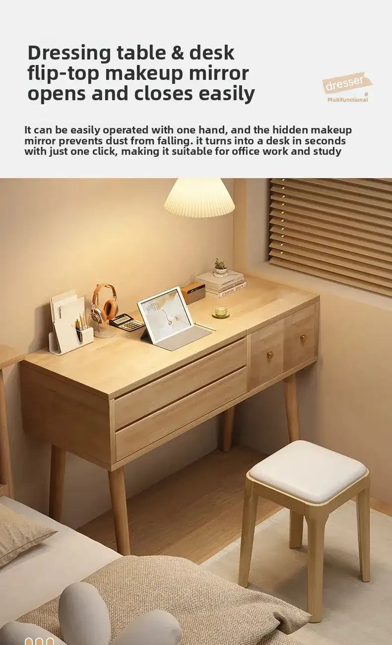 Solid wood dresser bedroom simple modern 2024 new high-end light luxury small apartment makeup mirror girl makeup table by DSERS