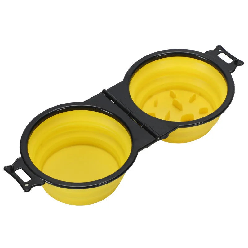 1-piece 2-in-1 Foldable Dual Bowl Feeding Bowl Portable Outdoor Travel Dog Cat Drinking Bowl Pet Supplies Outdoor Feeding Water by HARMONYA STORE